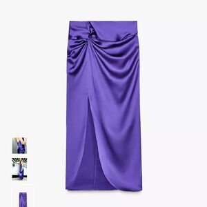 Zara Vibrant Purple Satin Midi Skirt